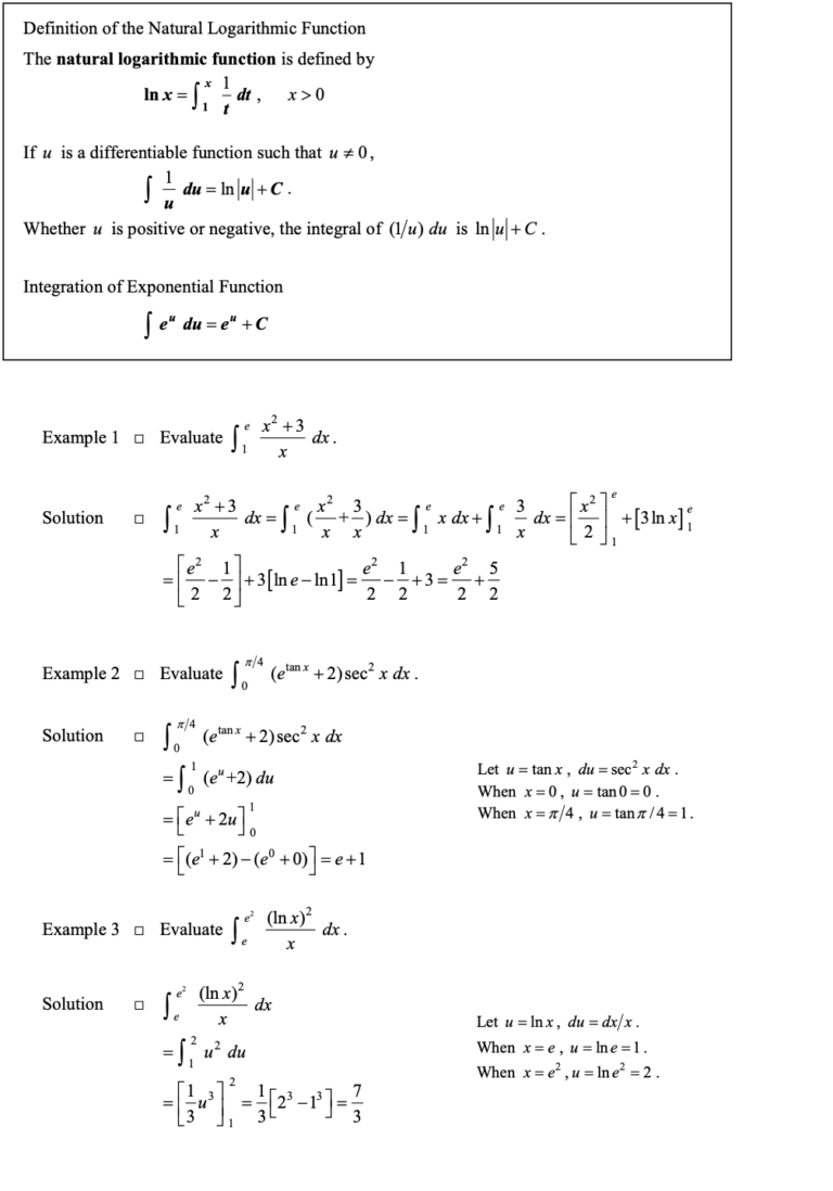 Integration of Exponential and Logarithmic Function in Integration